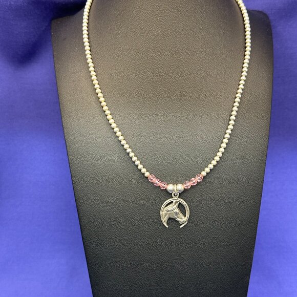 Sterling Silver Equestrian/Horse/Horseshoe Choker Necklace - Picture 4 of 11